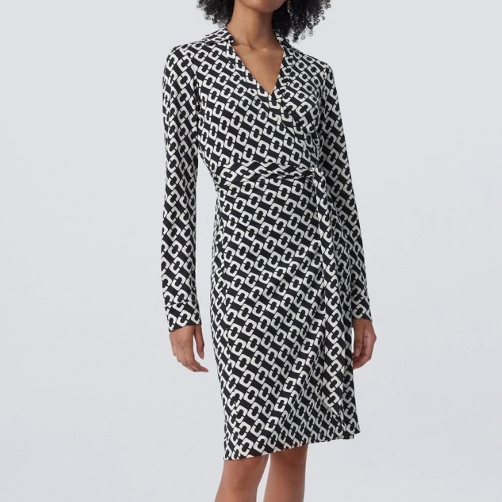 Diane Von Furstenberg New Jeanne Two Silk Jersey Wrap Dress Chainlink - Size 14